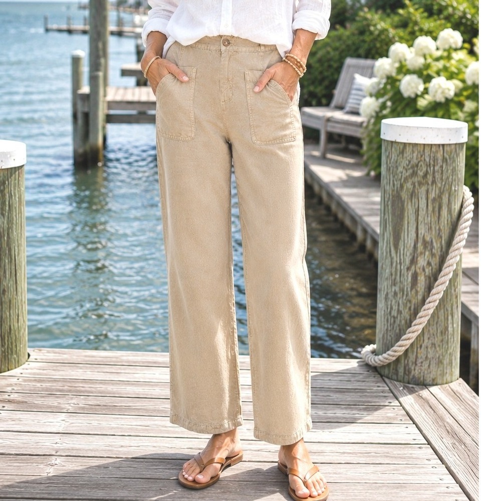 C&C California Linen‎ Blend Wide Leg Crop Pants Linen Blend 10 Casual Coastal